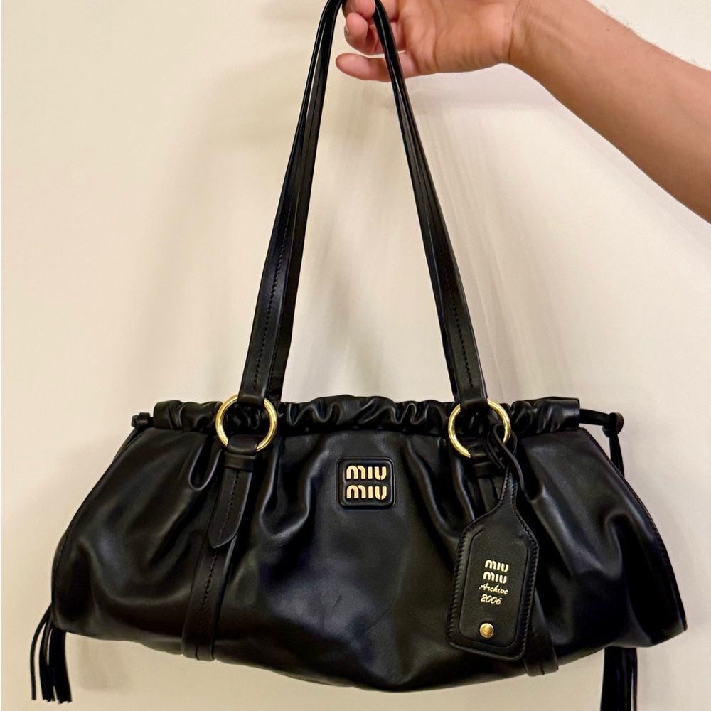 Miu Miu Black Gathered Leather Shoulder Bag